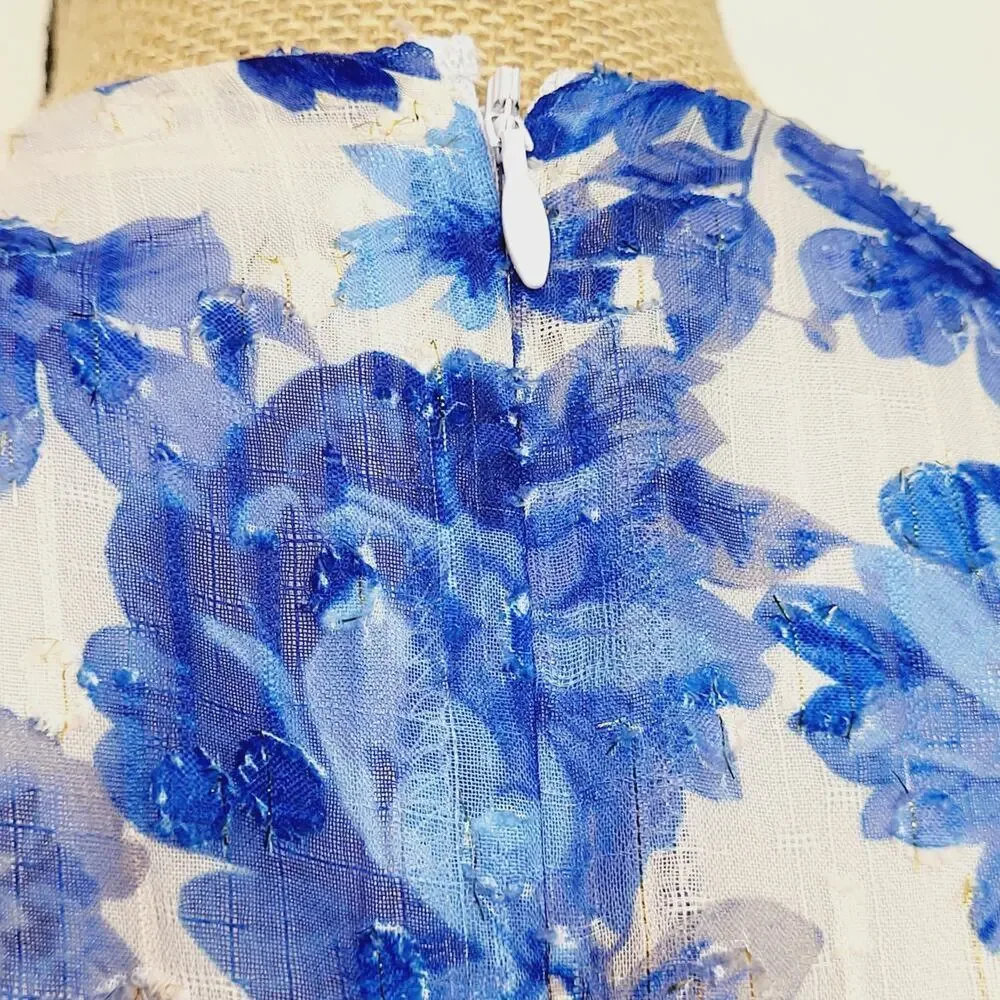 Alex Marie Simone Cobalt Floral Print Puff Sleeve Tiered V-neck Dress 18W NWT - Picture 11 of 14